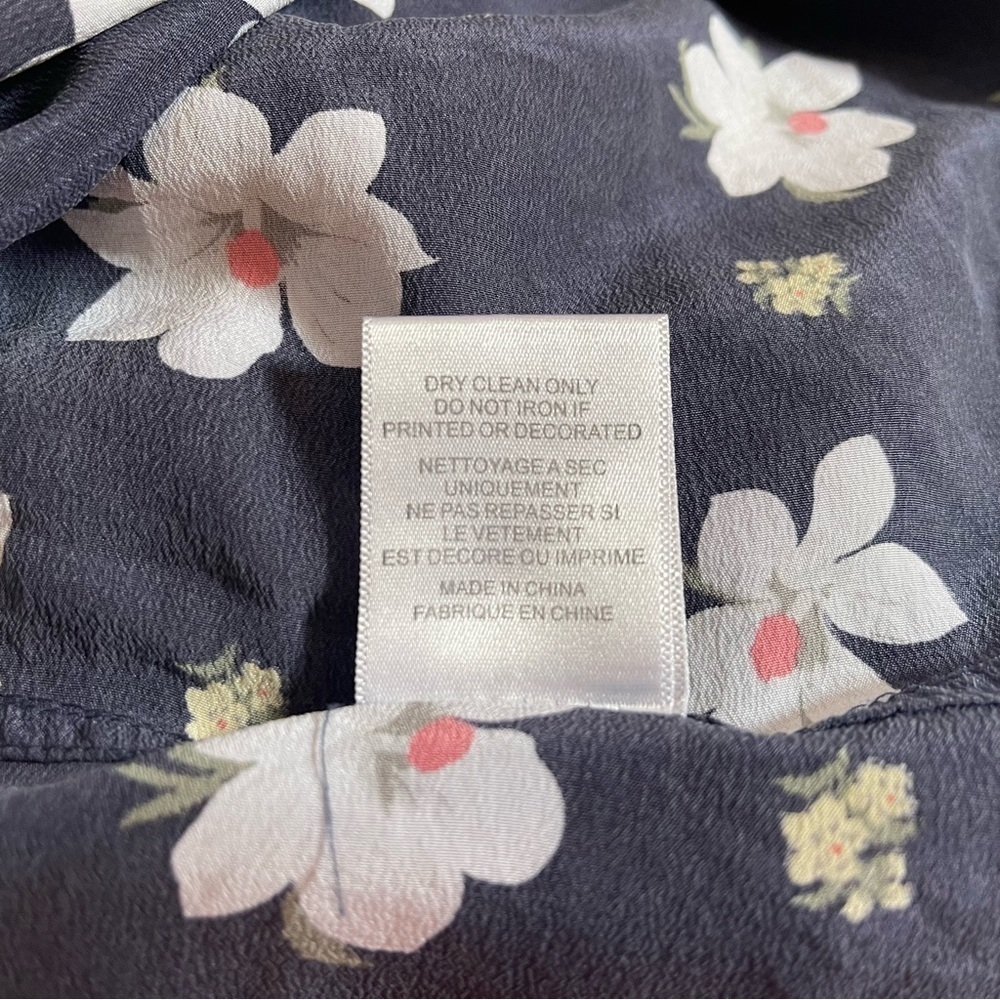 Equipment Dress Button Silk Floral Long Sleeves Casual Cottagecore Blue Large - Picture 9 of 10